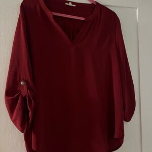 Maurices Deep Red V-Neck Roll-Sleeve Blouse